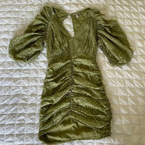 ASOS green ruched metallic satin mini dress